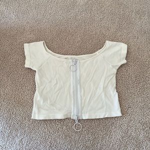 Suzette Collection Women’s White Stretch Zip-Up Crop Top